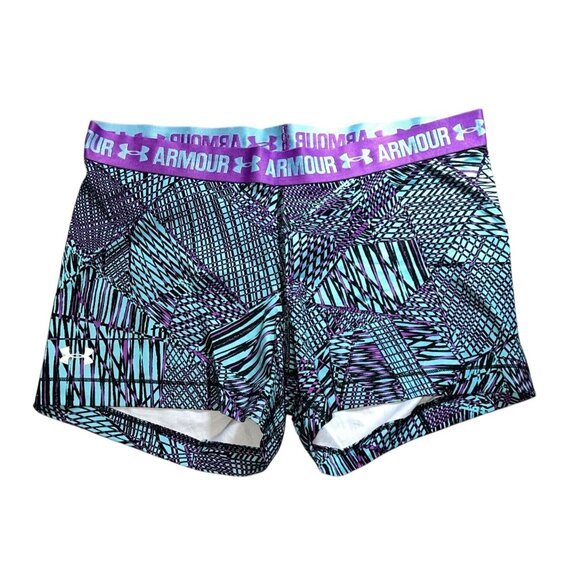 Under Armour Womens Printed Compression Shorts Purple/Blue Size XL Womens - Picture 2 of 4